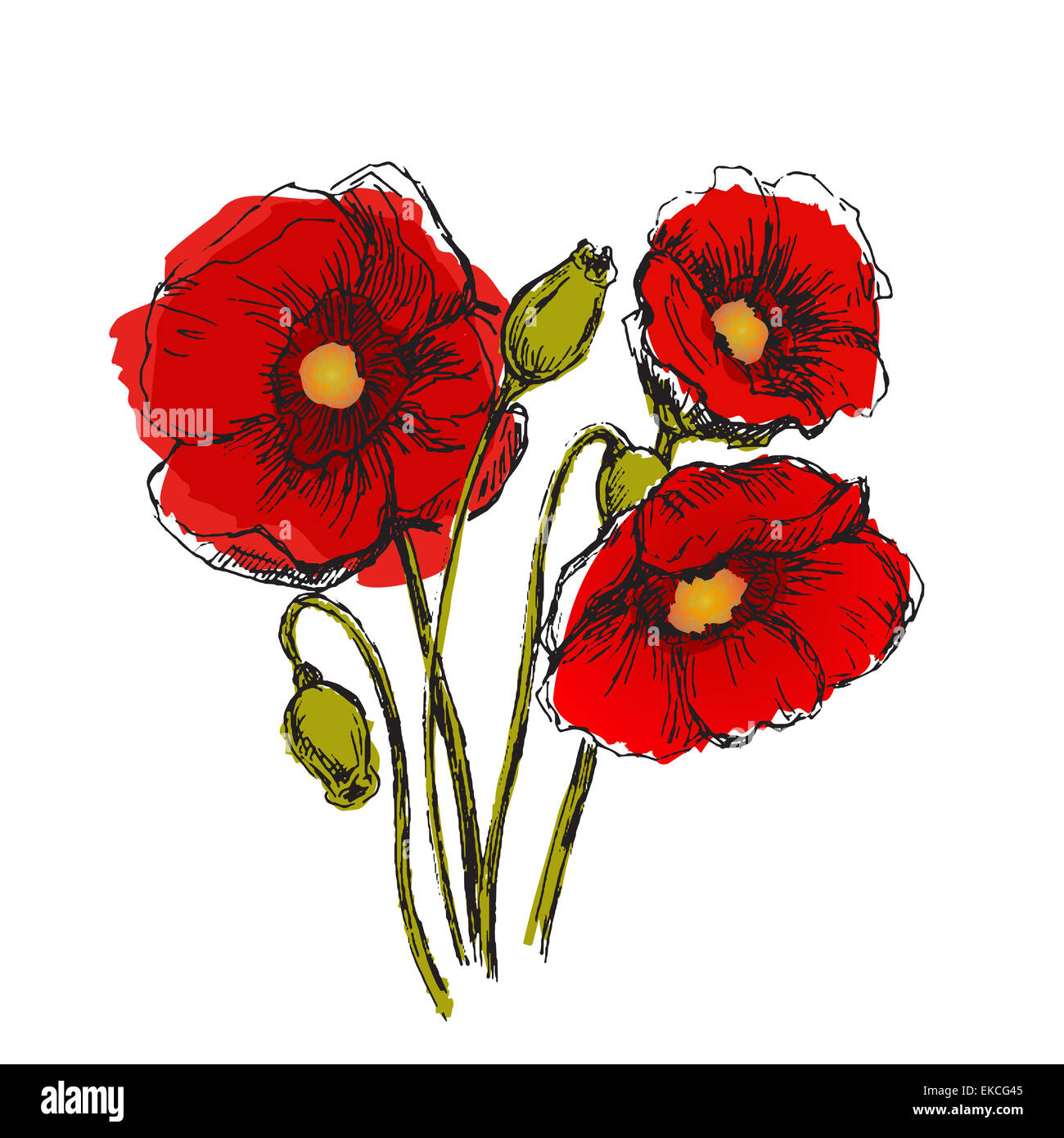 Set di fiori di colore. Schizzo convertiti in vettori. Foto Stock