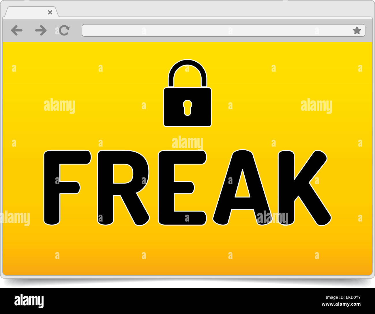 FREAK - RSA Factoring esportare le chiavi di sicurezza - Allarme in un semplice browser aperto con ombra su sfondo bianco Foto Stock