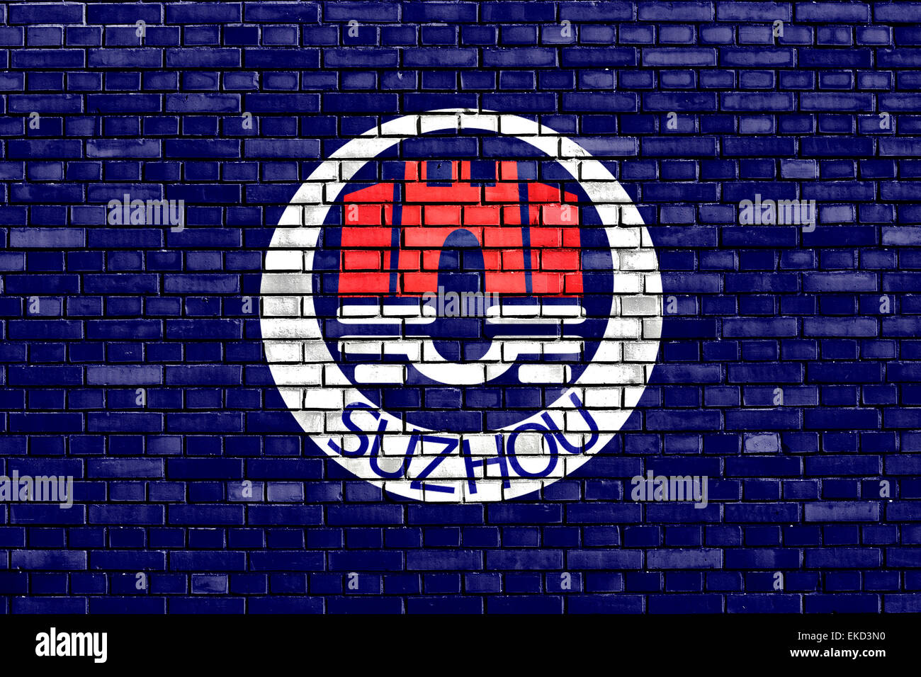 Bandiera di Suzhou dipinta su un muro di mattoni Foto Stock
