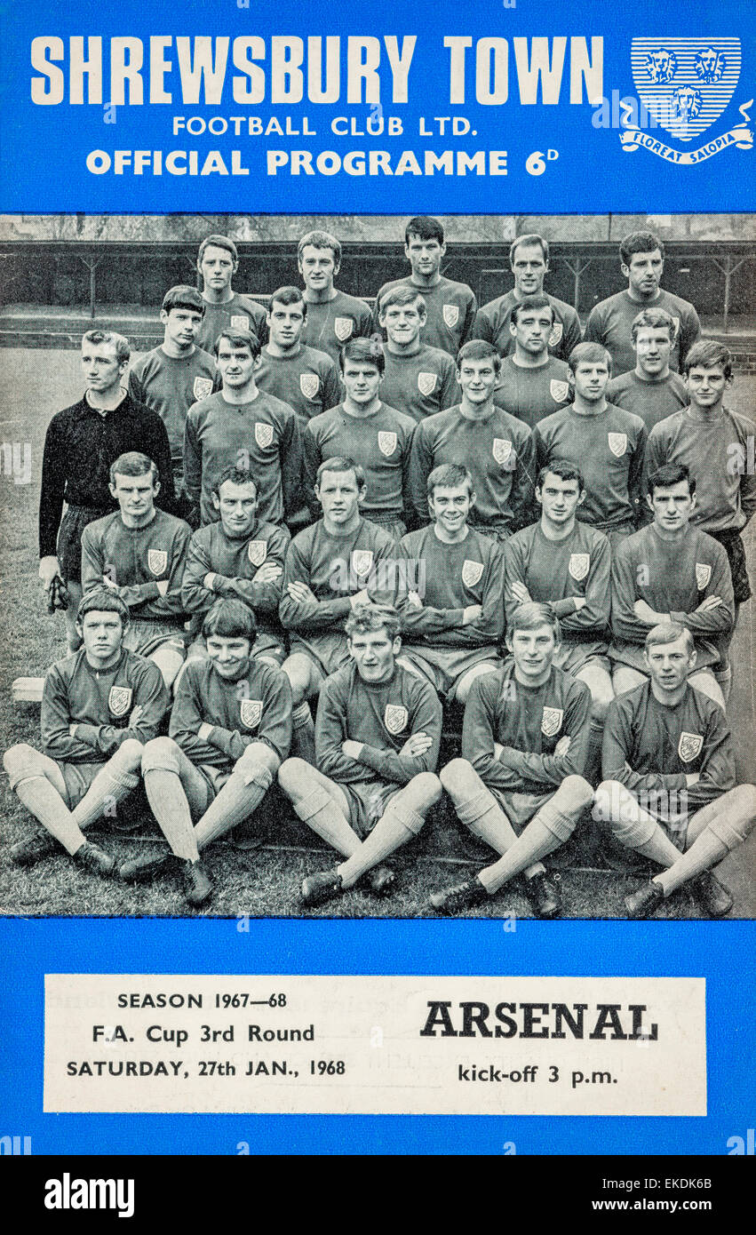 Shrewsbury Town v Arsenal Football programma. Il 27 gennaio 1968 Foto Stock