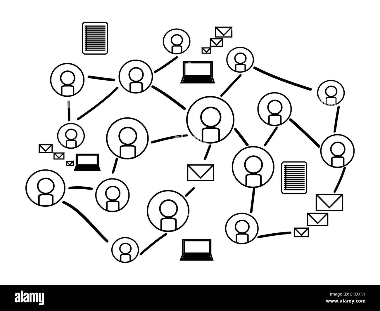 Sfondo di social network con le icone di silhouette Foto Stock