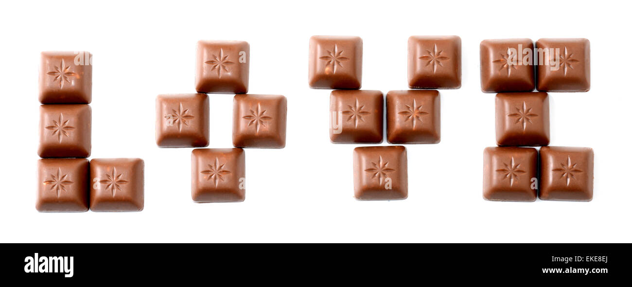 Messaggi d'amore con cioccolatini Foto Stock