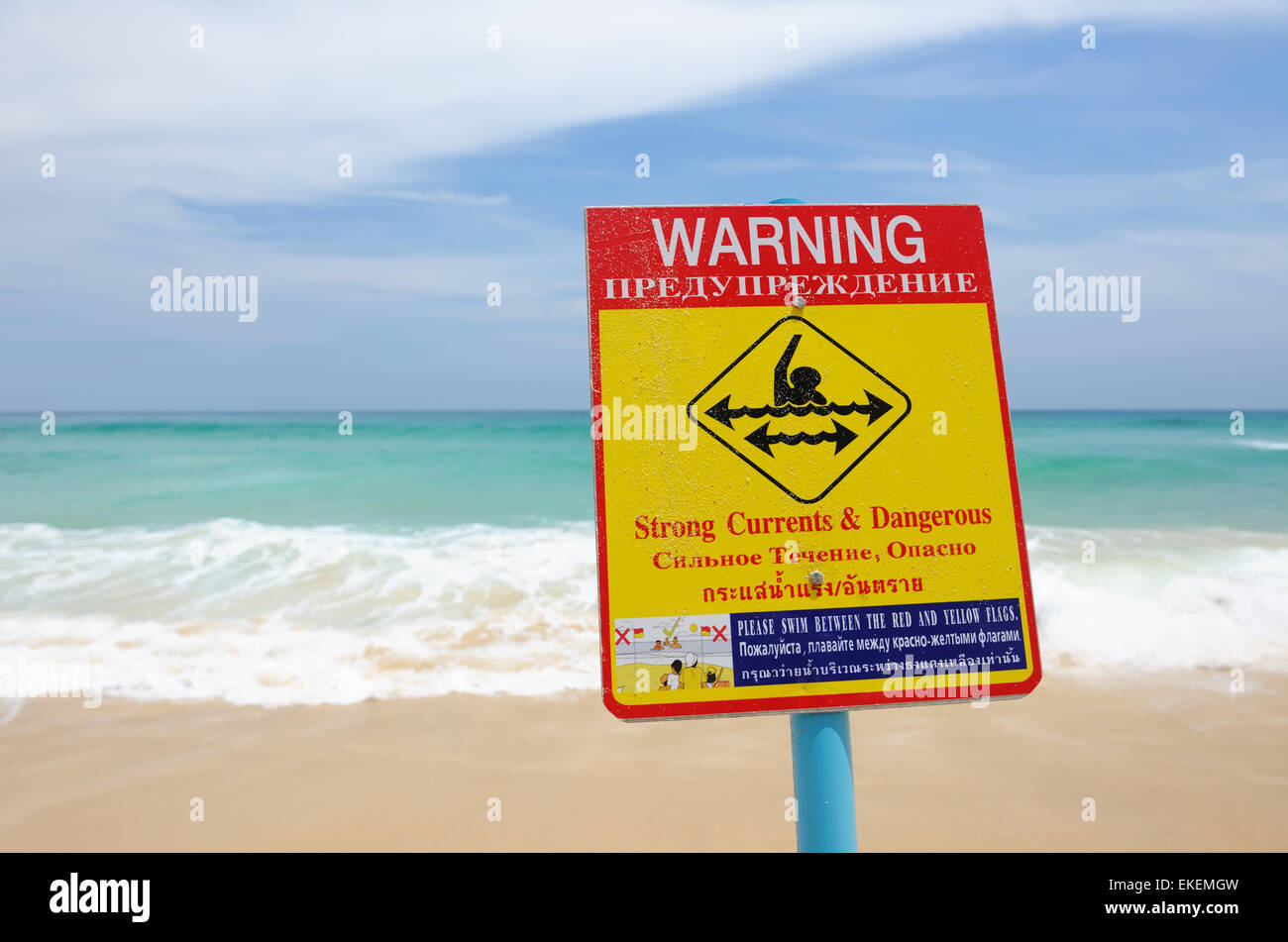 Spiaggia di segno di avvertimento Foto Stock