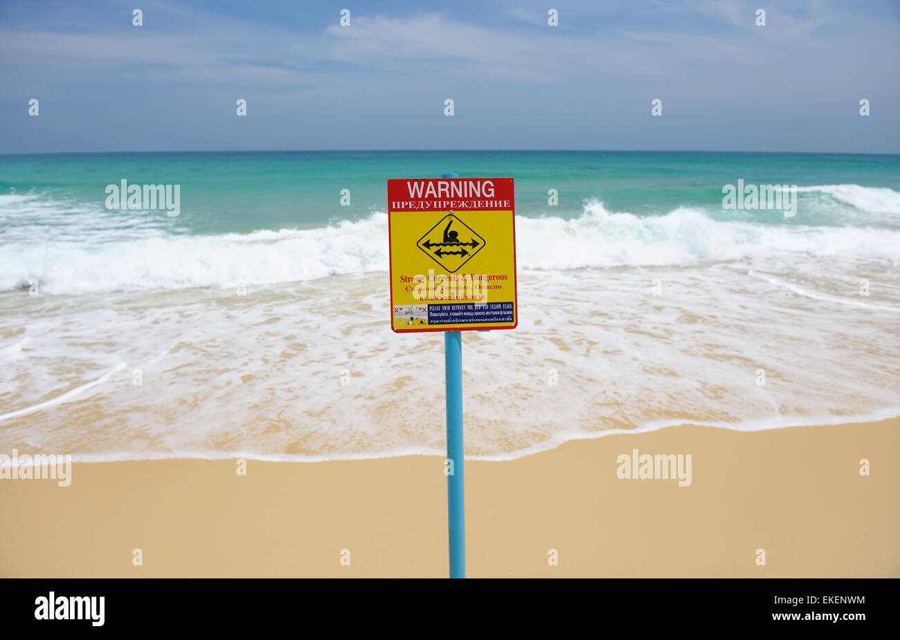 Spiaggia di segno di avvertimento Foto Stock