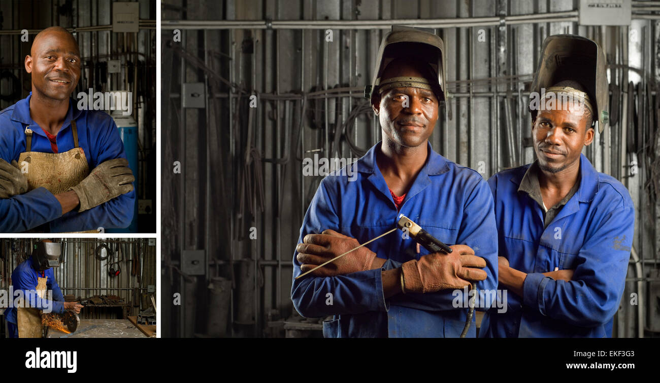 Saldatore africana con maschera Foto Stock