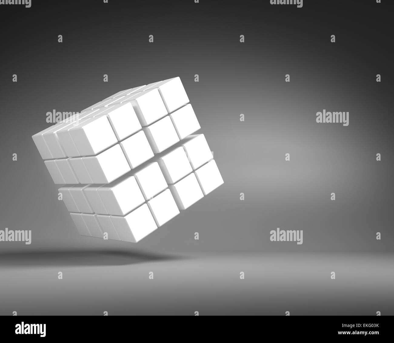 Big White Cube di cubetti su sfondo grigio Foto Stock