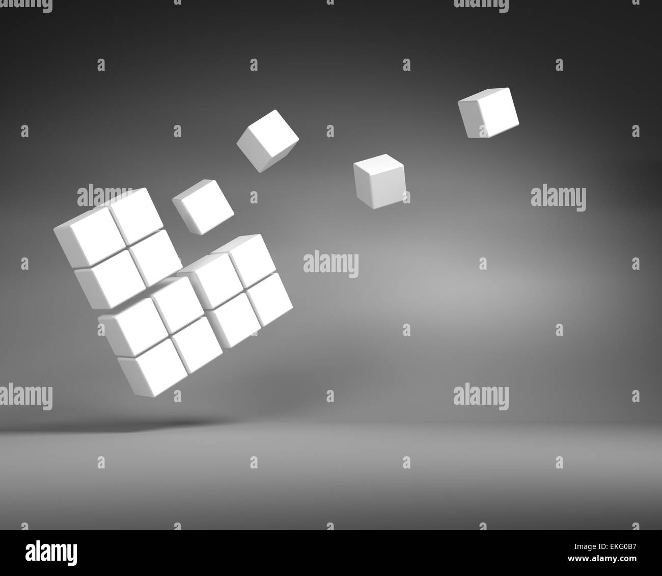 Big White Cube di cubetti su sfondo grigio Foto Stock