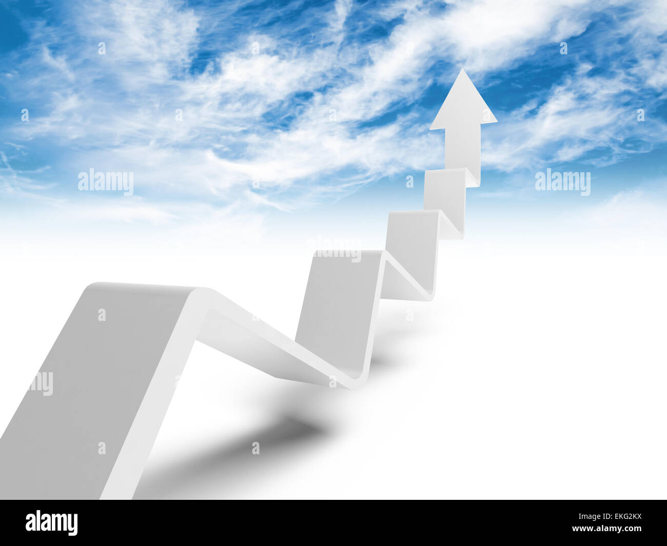 Rotto la linea di tendenza con la freccia sulla fine salire al cielo, 3d illustrazione con cielo nuvoloso dello sfondo della foto Foto Stock
