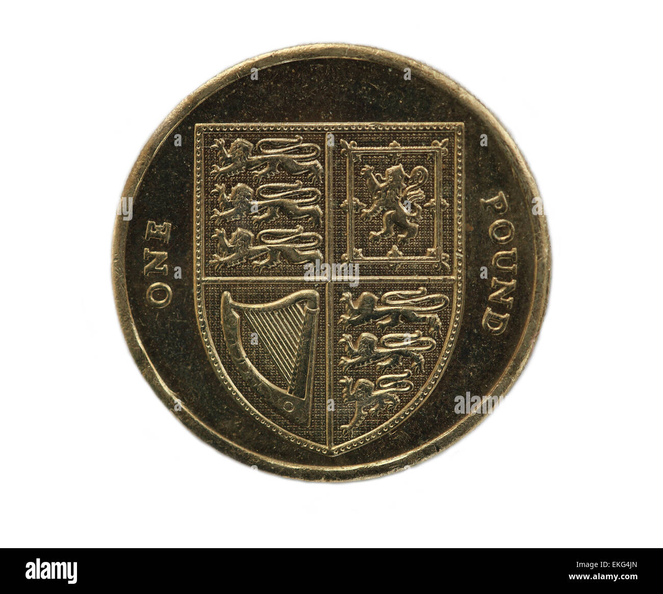 British una sterlina moneta su sfondo bianco Foto Stock