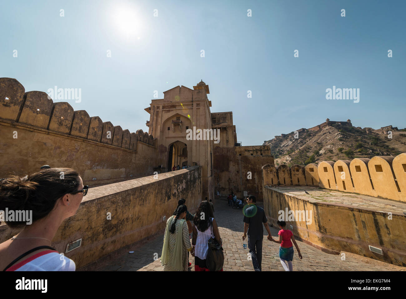 L'ingresso principale al Forte Amber vicino a Jaipur, Rajasthan, India Foto Stock