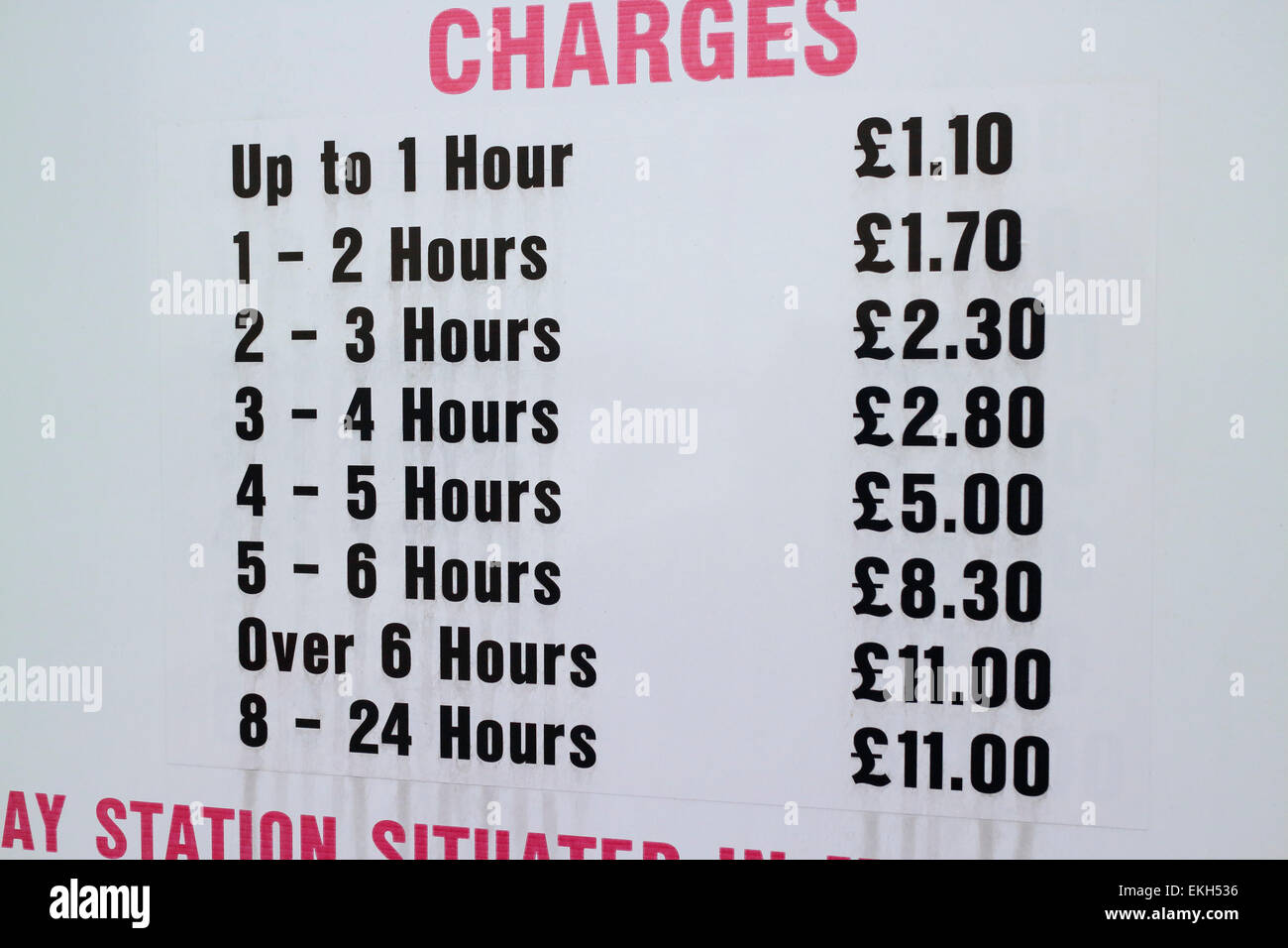 Tariffe orarie per un parcheggio nel Regno Unito Foto Stock