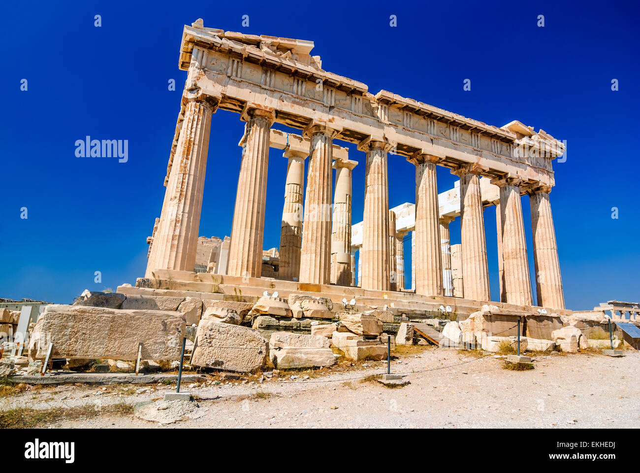 Atene, Grecia. Rovine del Partenone tempio sul patrimonio dell'Acropoli di Atene Foto Stock