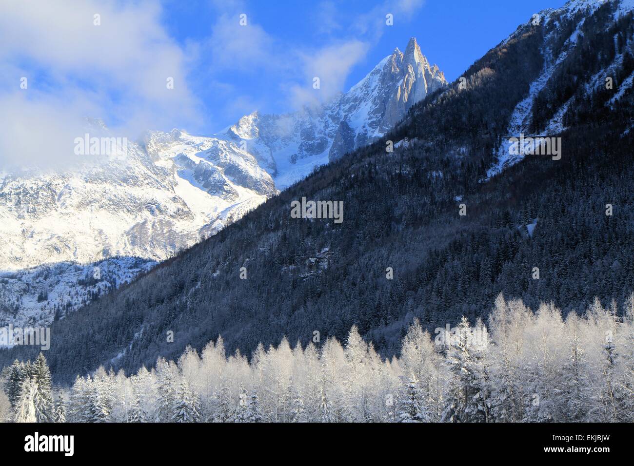 Paesaggio invernale, Les Drus, Chamonix, alpi, Francia Foto Stock