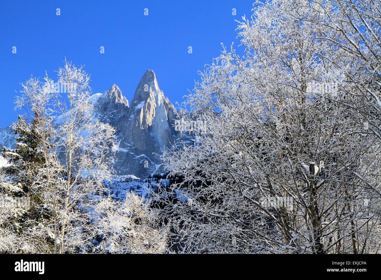 Paesaggio invernale, Les Drus, Chamonix, alpi, Francia Foto Stock