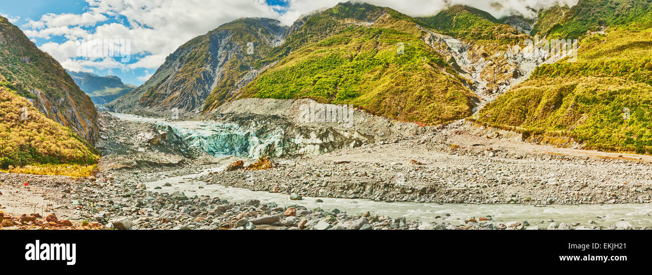 Fox Glacier e il fiume in Nuova Zelanda Foto Stock