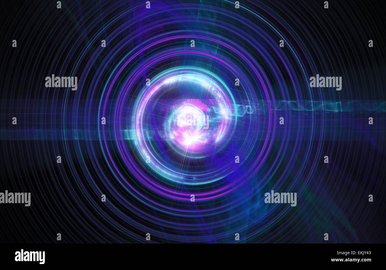 La perturbazione del nucleo atomico e le particelle elementari in uno stato instabile nella forma di una palla di fuoco infuria scorrendo spir Foto Stock