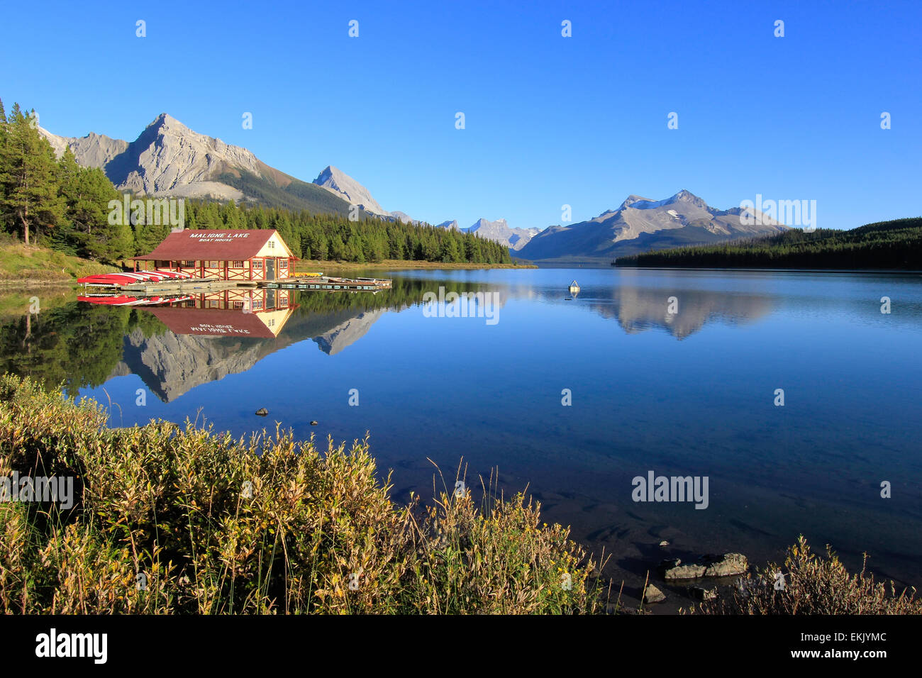 Il Lago Maligne, Jasper National Park, Alberta, Canada Foto Stock
