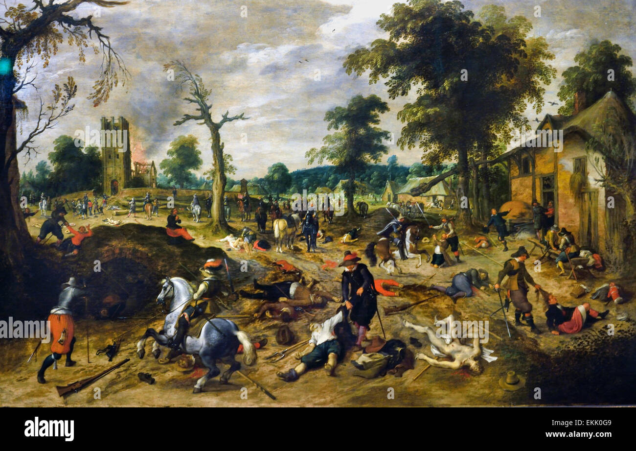 Il saccheggio del villaggio di Wommelgem 1615 Sebastien Vrancx 1573-1647 Fiammingo Belgio Belgio Foto Stock