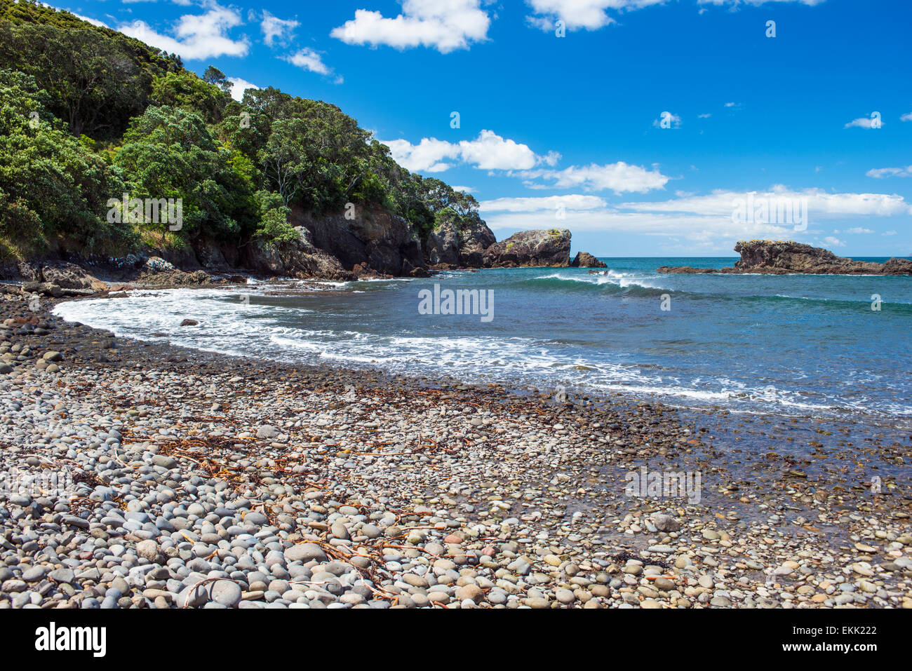 Spiaggia rocciosa a Tuateawa, Penisola di Coromandel, Nuova Zelanda Foto Stock
