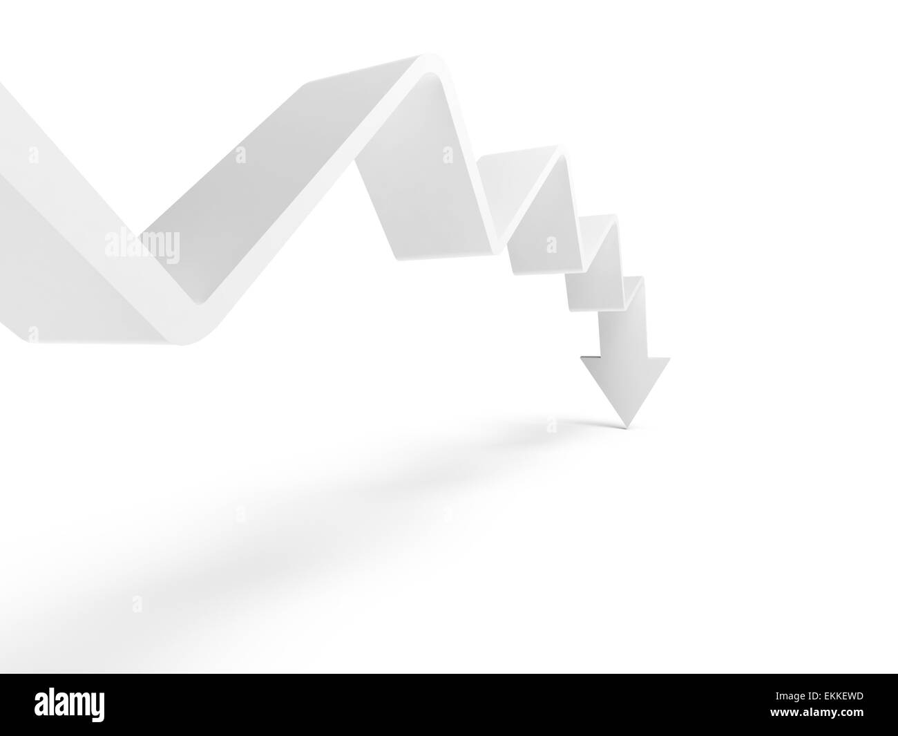 Rotto la linea di tendenza con la freccia sull'estremità sta andando giù, 3d illustrazione isolati su sfondo bianco Foto Stock
