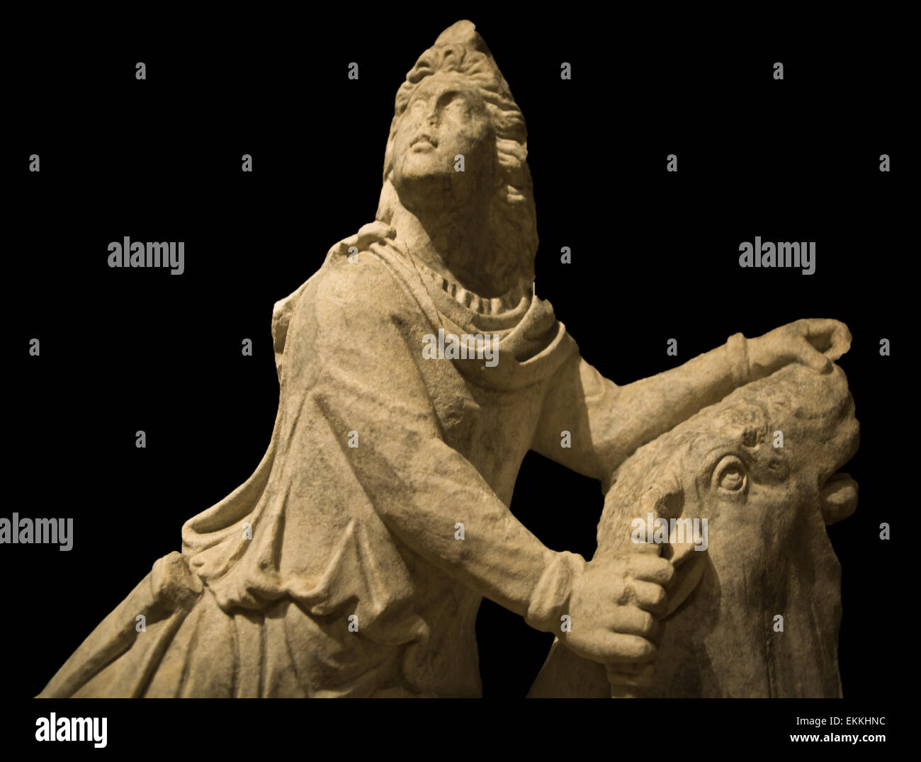 La scultura in marmo di epoca romana divinità mitologiche mitra Foto Stock