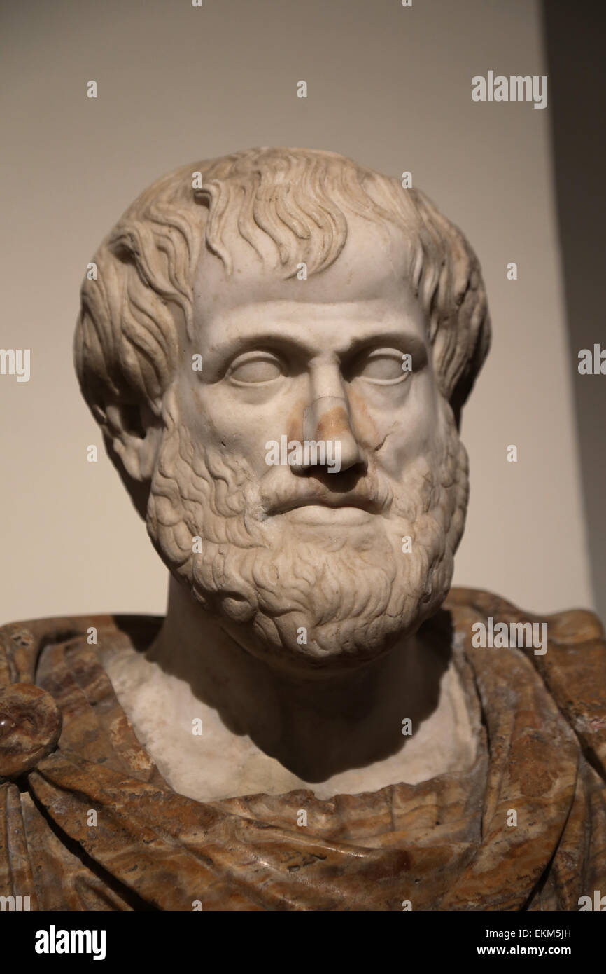 Aristotele (384-322BC). Filosofo greco. Copia romana in marmo di un bronzo greco da Lisippo, 330BC. Palazzo Altemps. Foto Stock