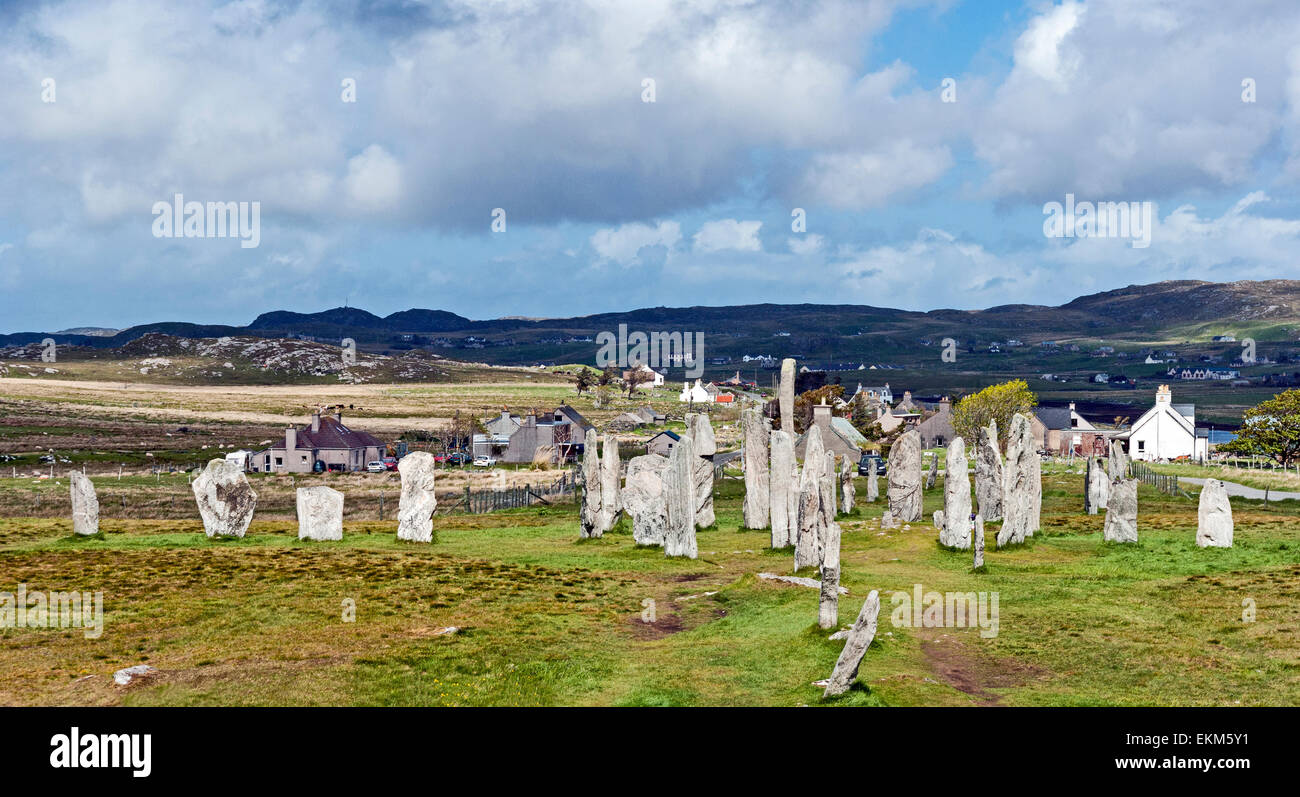 Callanish pietre permanente a Calanais isola di Lewis Western Isles della Scozia Foto Stock