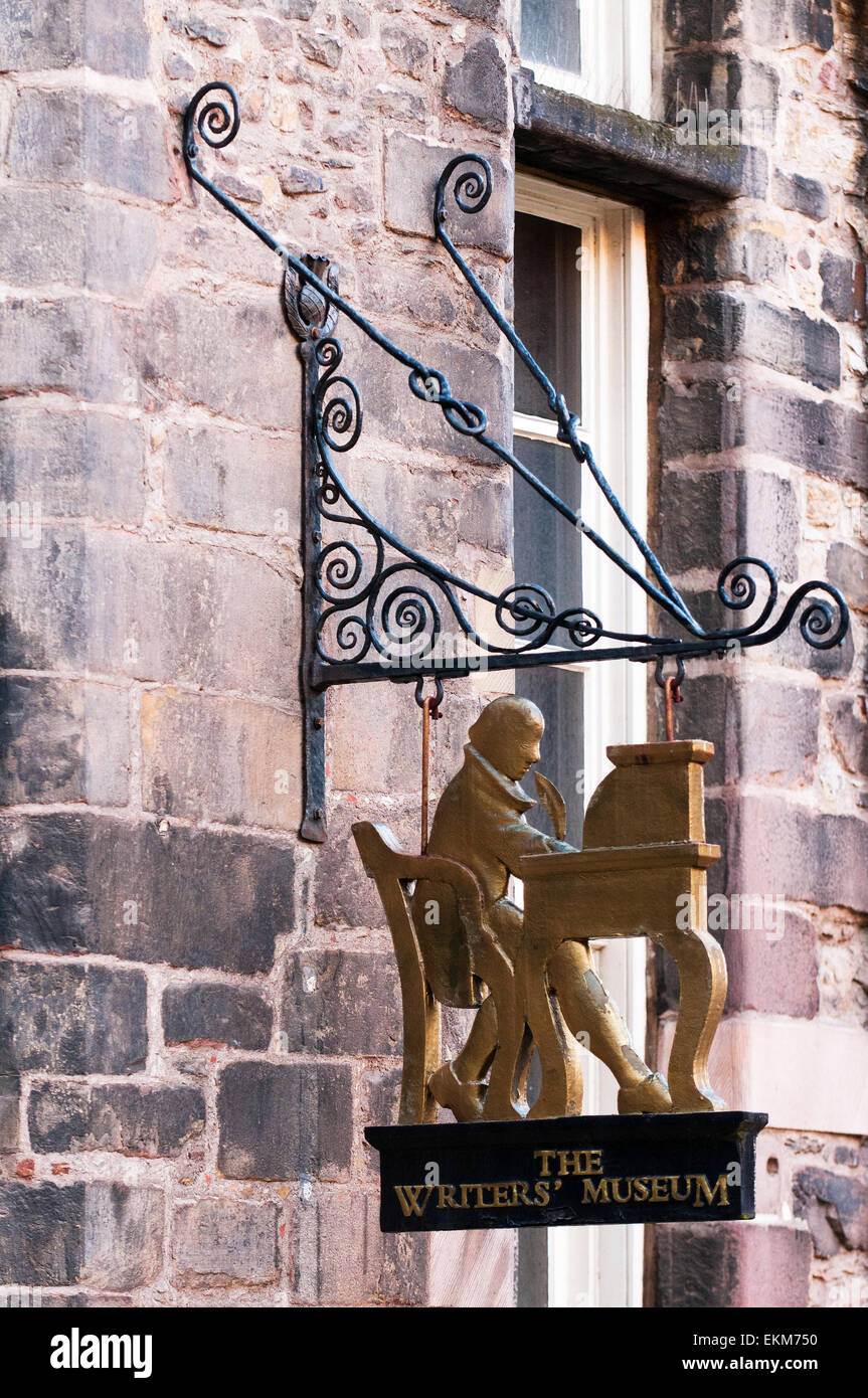 Segno indicante la posizione del Writer's Museo di Edimburgo. Foto Stock