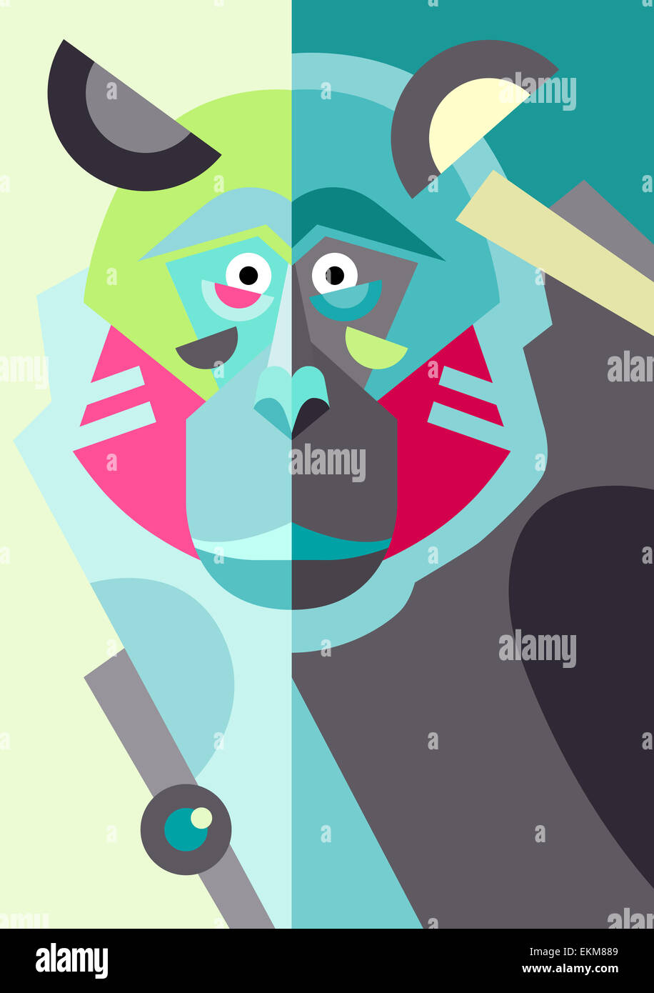 Abstract originale disegno di scimmia in uno stile piatto e pop art Foto Stock