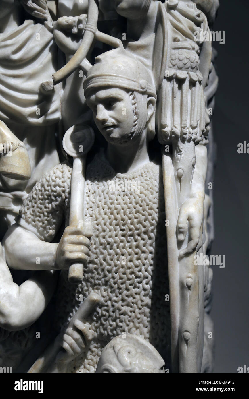 Ludovisi battaglia sarcofago. 3rd. Epoca romana. Scena di battaglia tra i romani e Goti. Soldato indossando la posta. Palazzo Altemps. Roma. Foto Stock