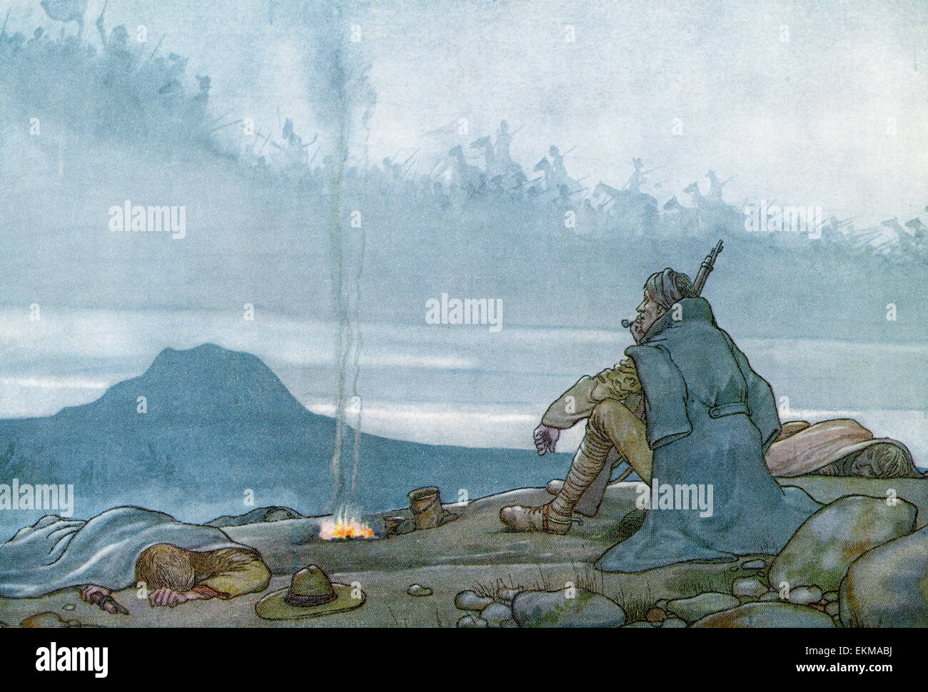 Illustrazione del poema la canzone dei morti da Rudyard Kipling. Foto Stock