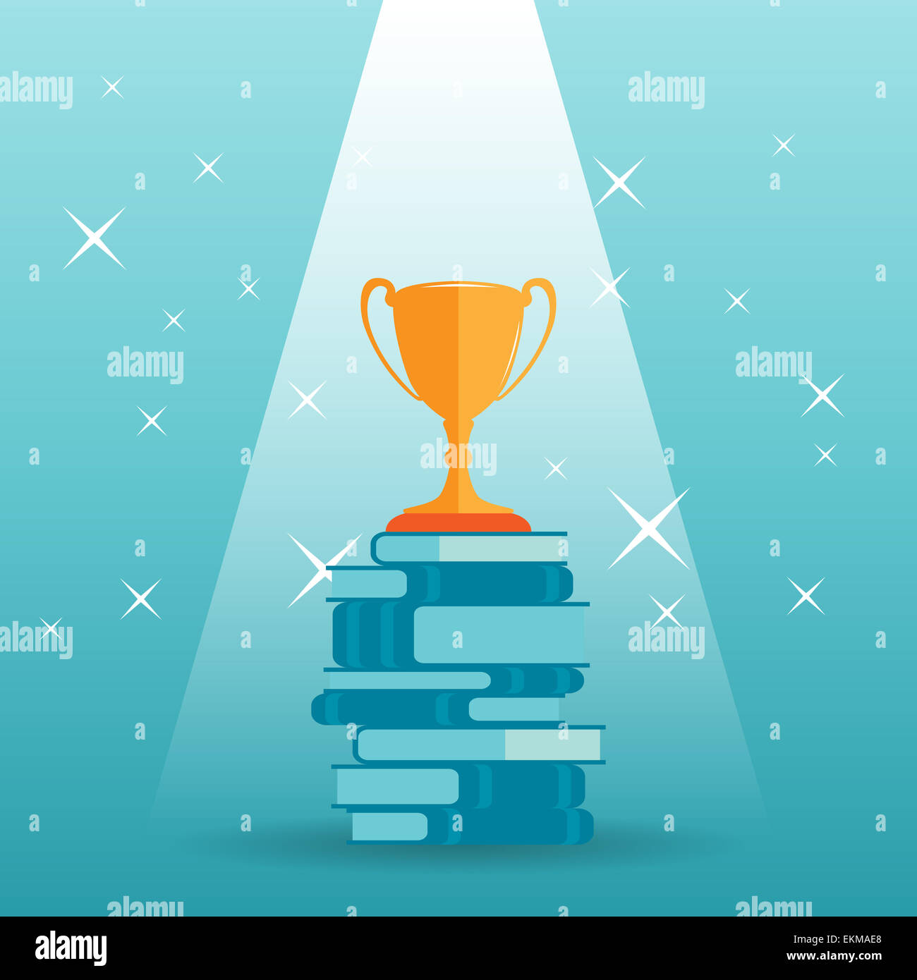 Illustrazione vettoriale di una golden trophy sulla sommità di una pila di libri. Foto Stock
