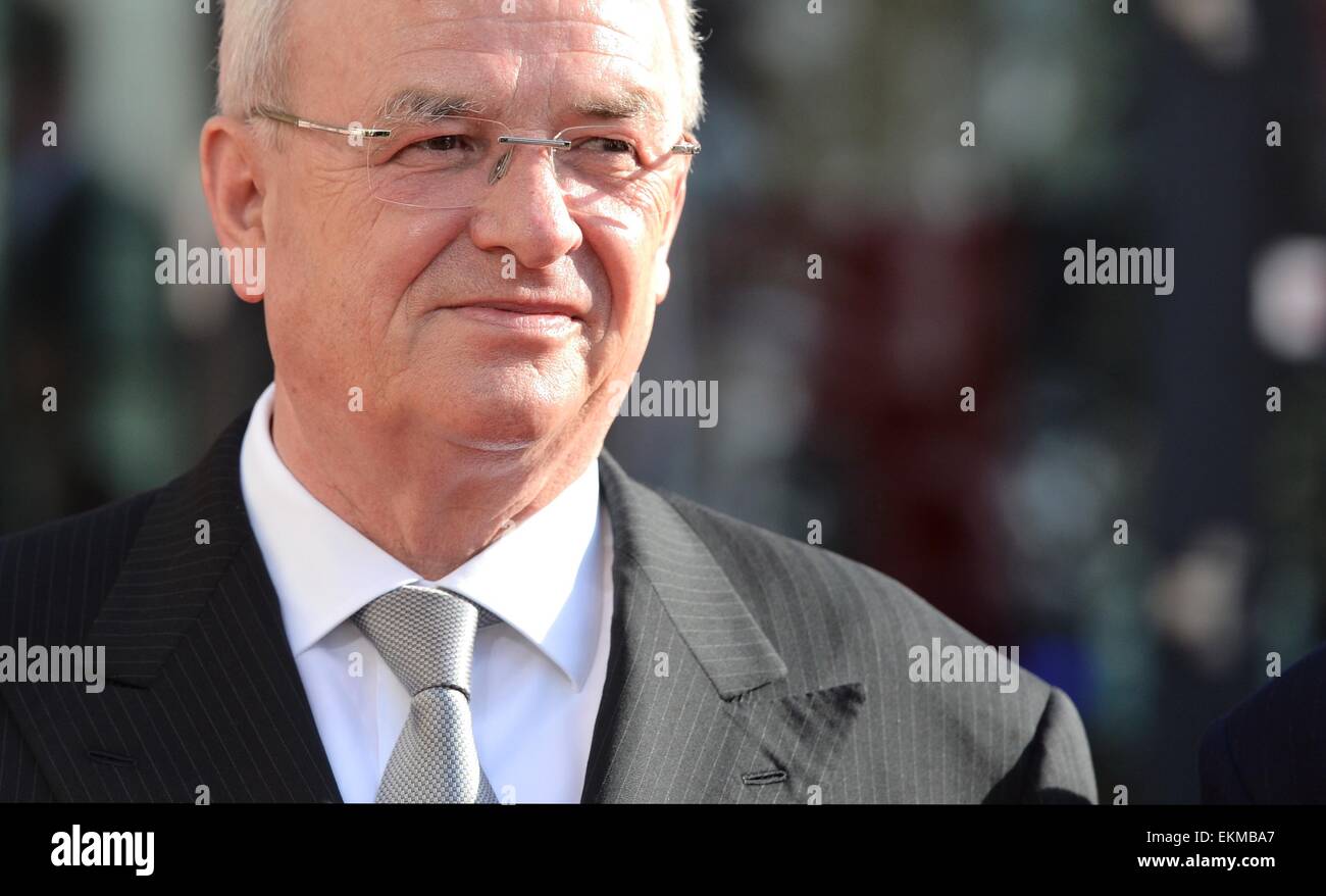 Hannover, Germania. Xii Apr, 2015. Martin Winterkorn, Chief Executive Officer di Volkswagen AG, partecipa alla cerimonia di apertura della fiera di Hannover a Hannover, Germania, 12 aprile 2015. La fiera commerciale corre dal 13 aprile fino al 17 aprile 2015. Questo anno il paese partner è l'India. Foto: Julian Stratenschulte/dpa/Alamy Live News Foto Stock