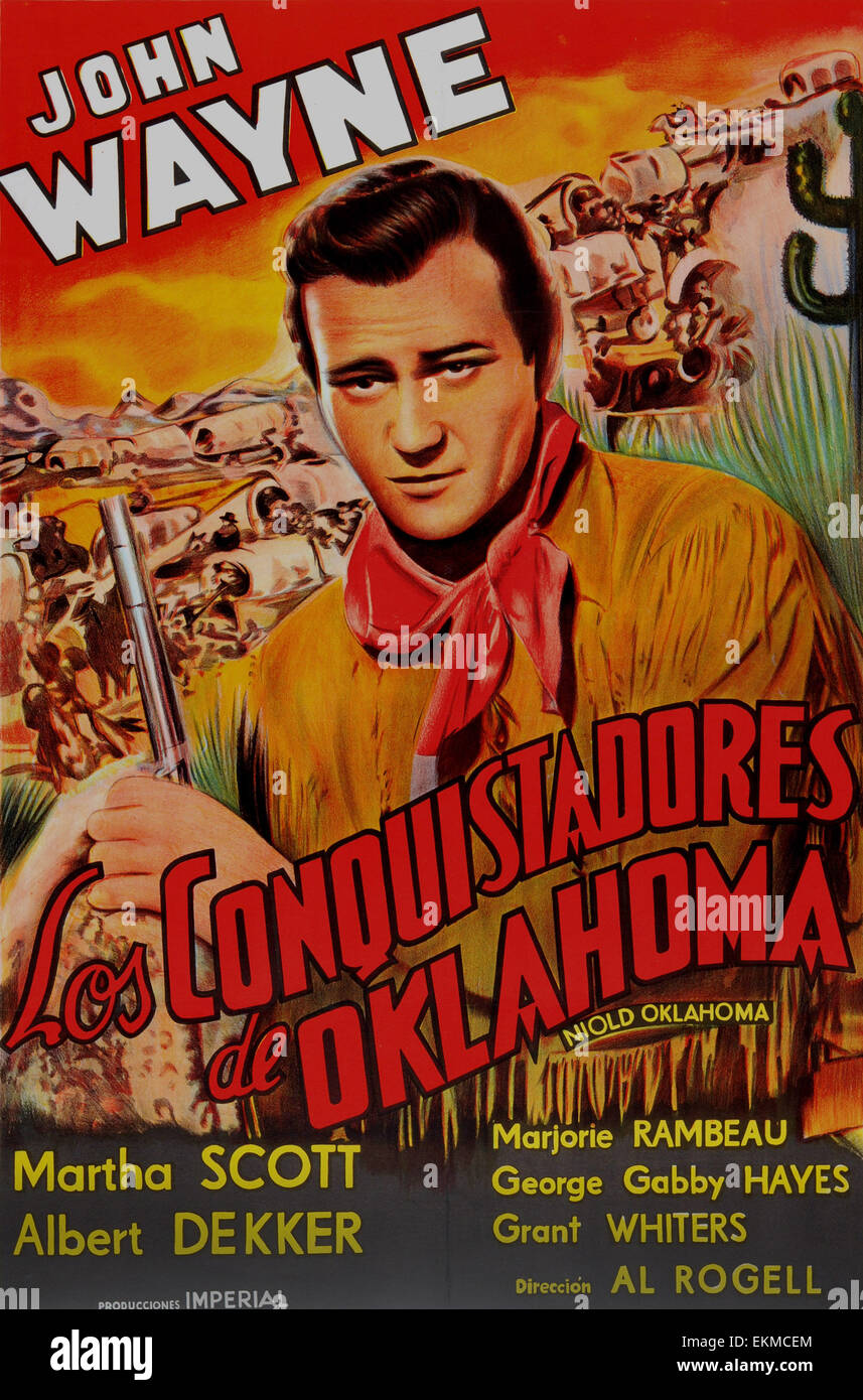 Vecchio film spagnolo poster di 'In Old Oklahoma' 1943 Western americano film interpretato da John Wayne Foto Stock