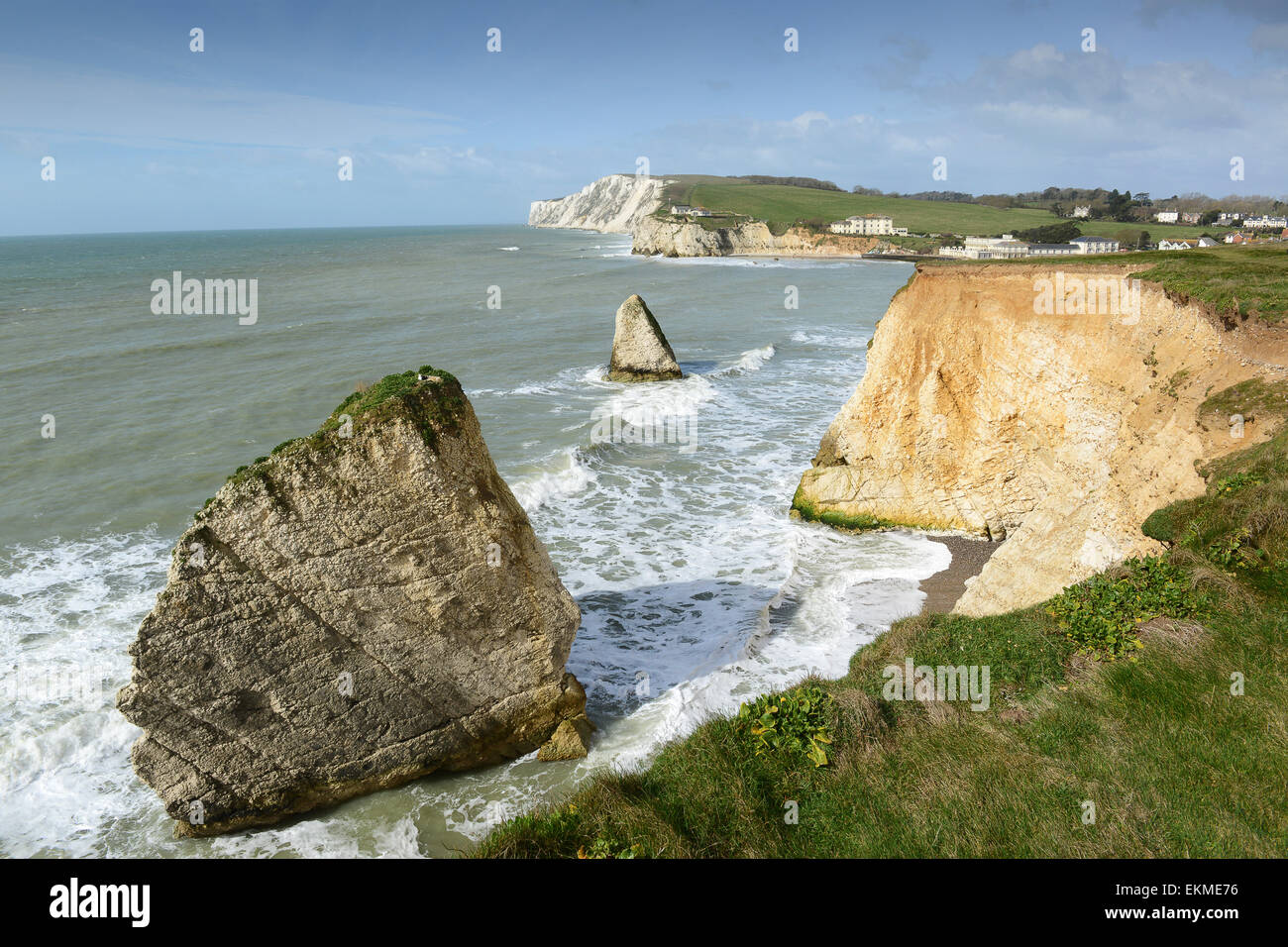 Isola di Wight litorale costiero il percorso a piedi cammina sopra la baia di acqua dolce Foto Stock