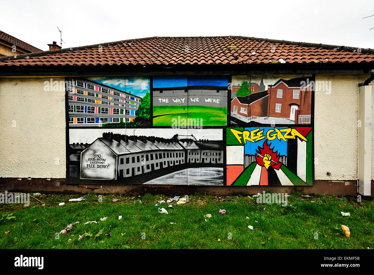 Politica arte parete su una parete nel Bogside, Londonderry, Derry, Irlanda del Nord Foto Stock