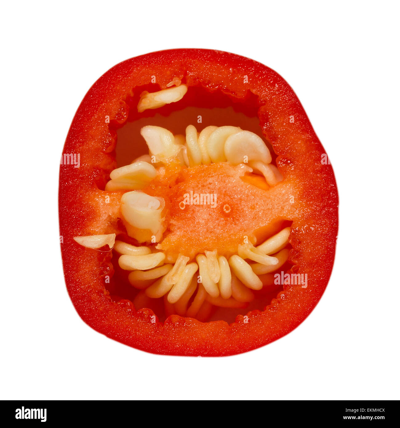 Slice red hot pepper in scala macro Foto Stock