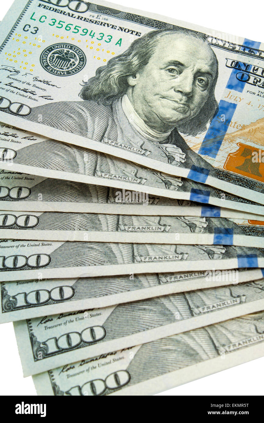 Stati Uniti banconote da cento dollari ventaglio Foto Stock