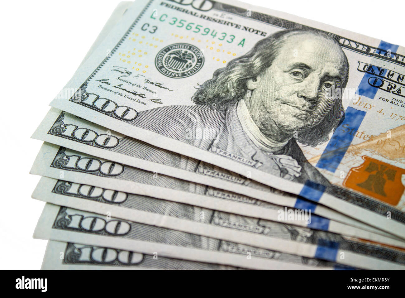 Stati Uniti banconote da cento dollari ventaglio Foto Stock