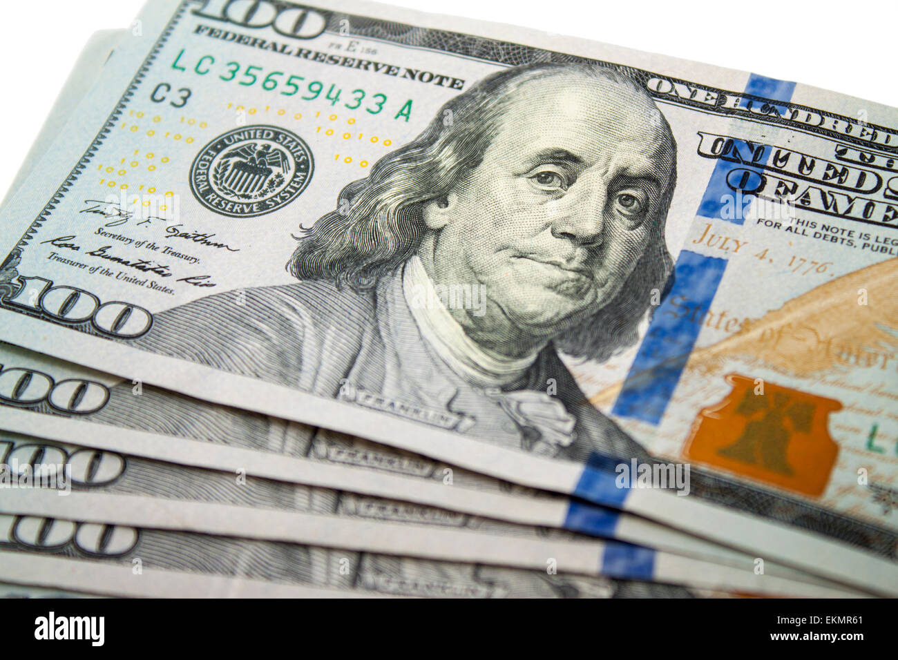 Stati Uniti banconote da cento dollari ventaglio Foto Stock
