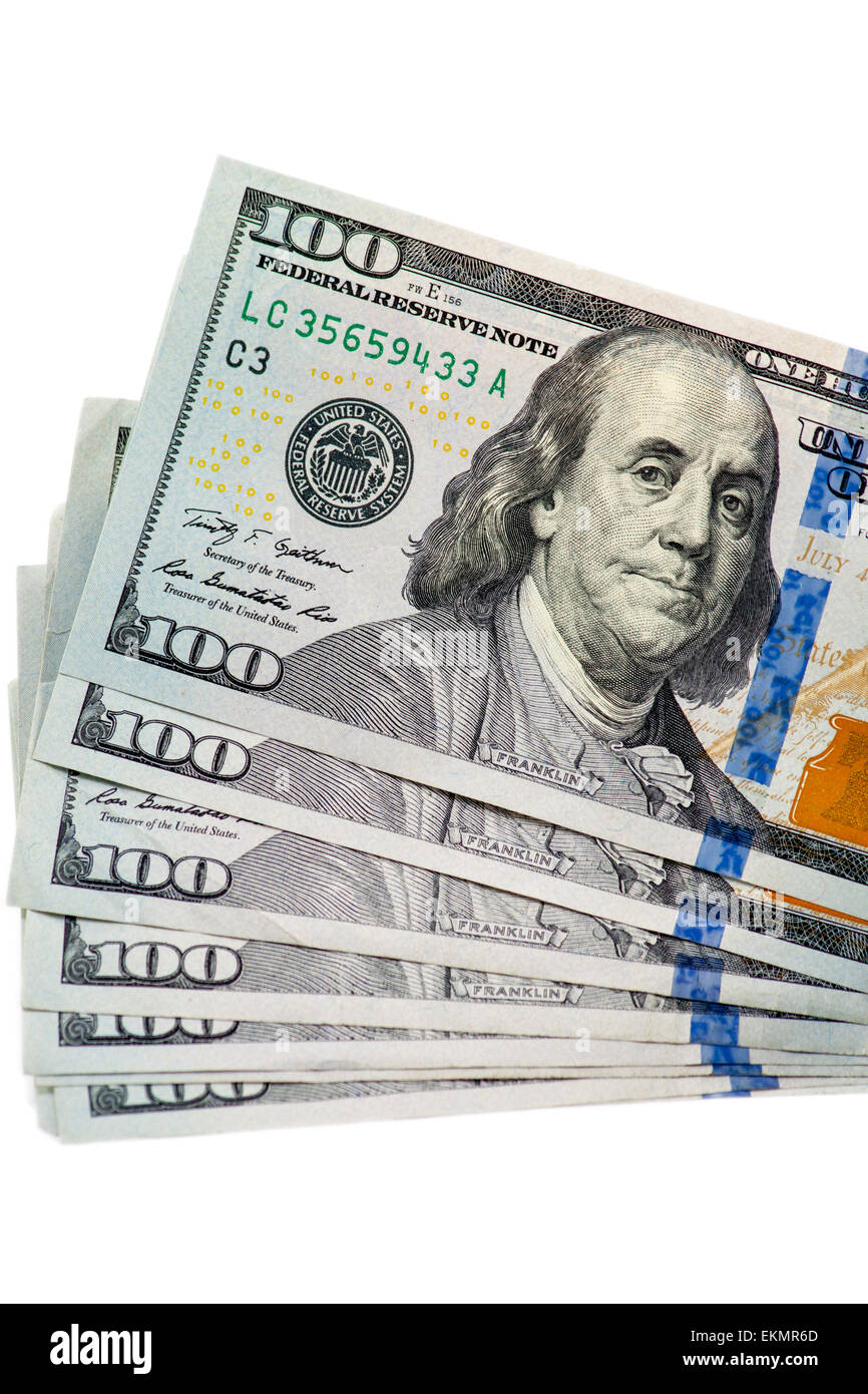 Stati Uniti banconote da cento dollari ventaglio Foto Stock