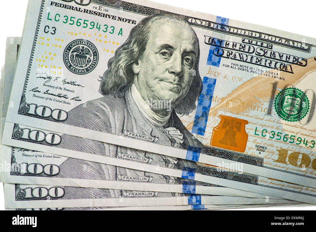 Stati Uniti banconote da cento dollari ventaglio Foto Stock