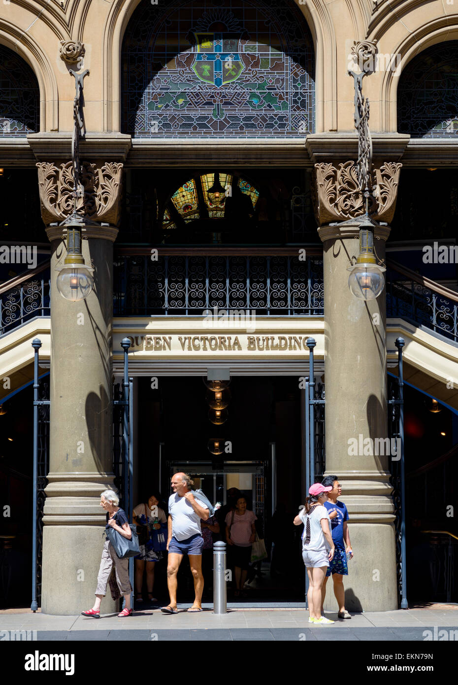 Ingresso al Queen Victoria Building (QVB), Sydney, Australia. Gotico vittoriano (in stile revival gotico architettura); elaborare edificio australiano Foto Stock