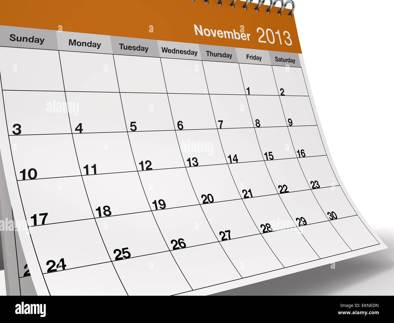 Ripiegate Novembre 2013 calendario del computer desktop Foto Stock