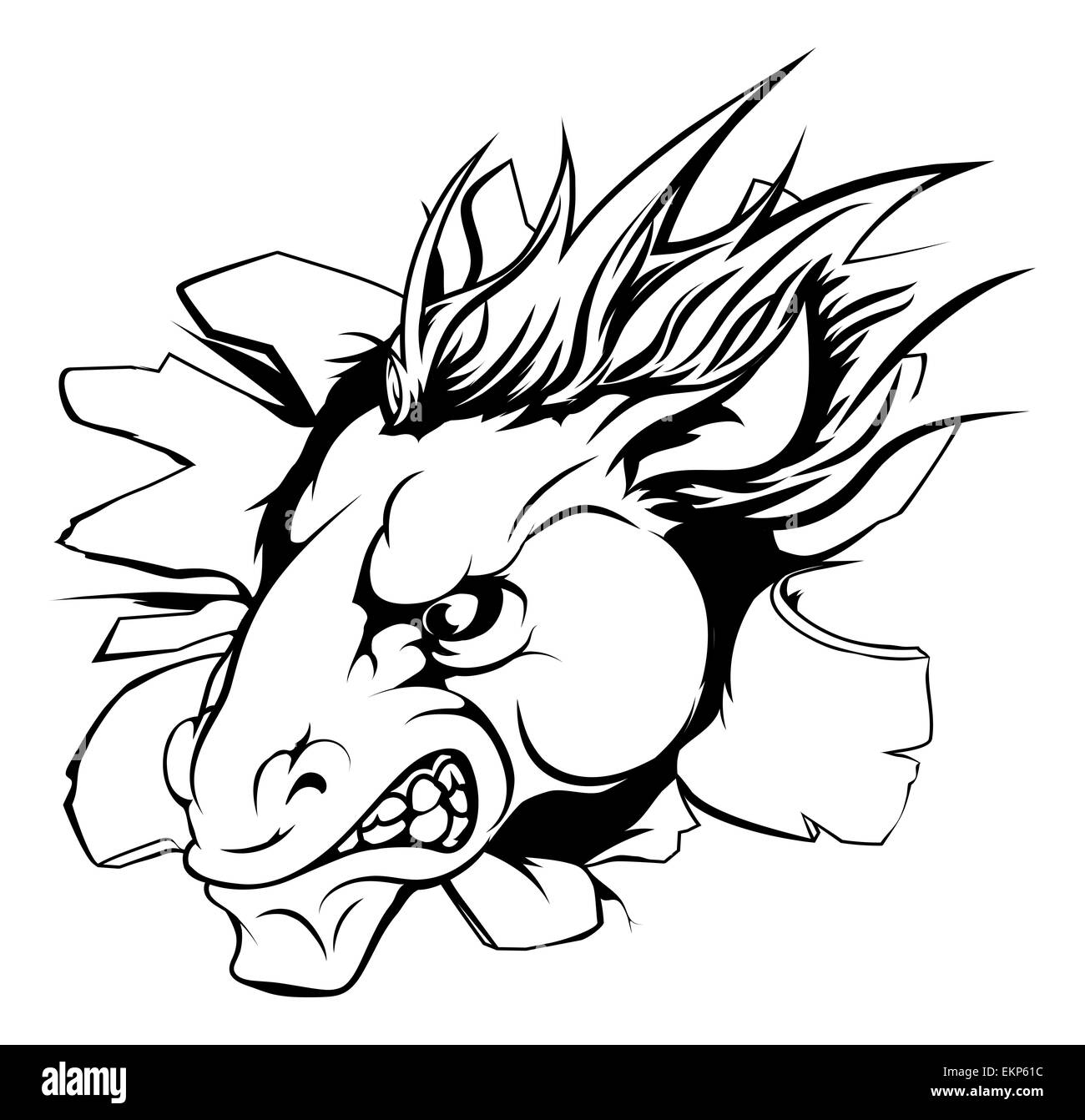 Un cavallo sport mascotte carattere o la rottura del fondo o della parete Foto Stock