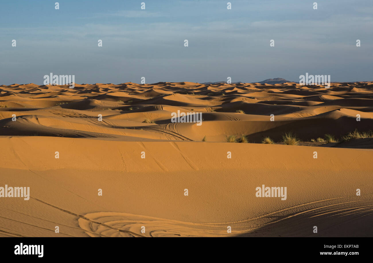 Diversi sand hill a Erg Chebbi nel deserto del Sahara. ers sono grandi dune formate dal vento soffiato sabbia. Marocco Foto Stock