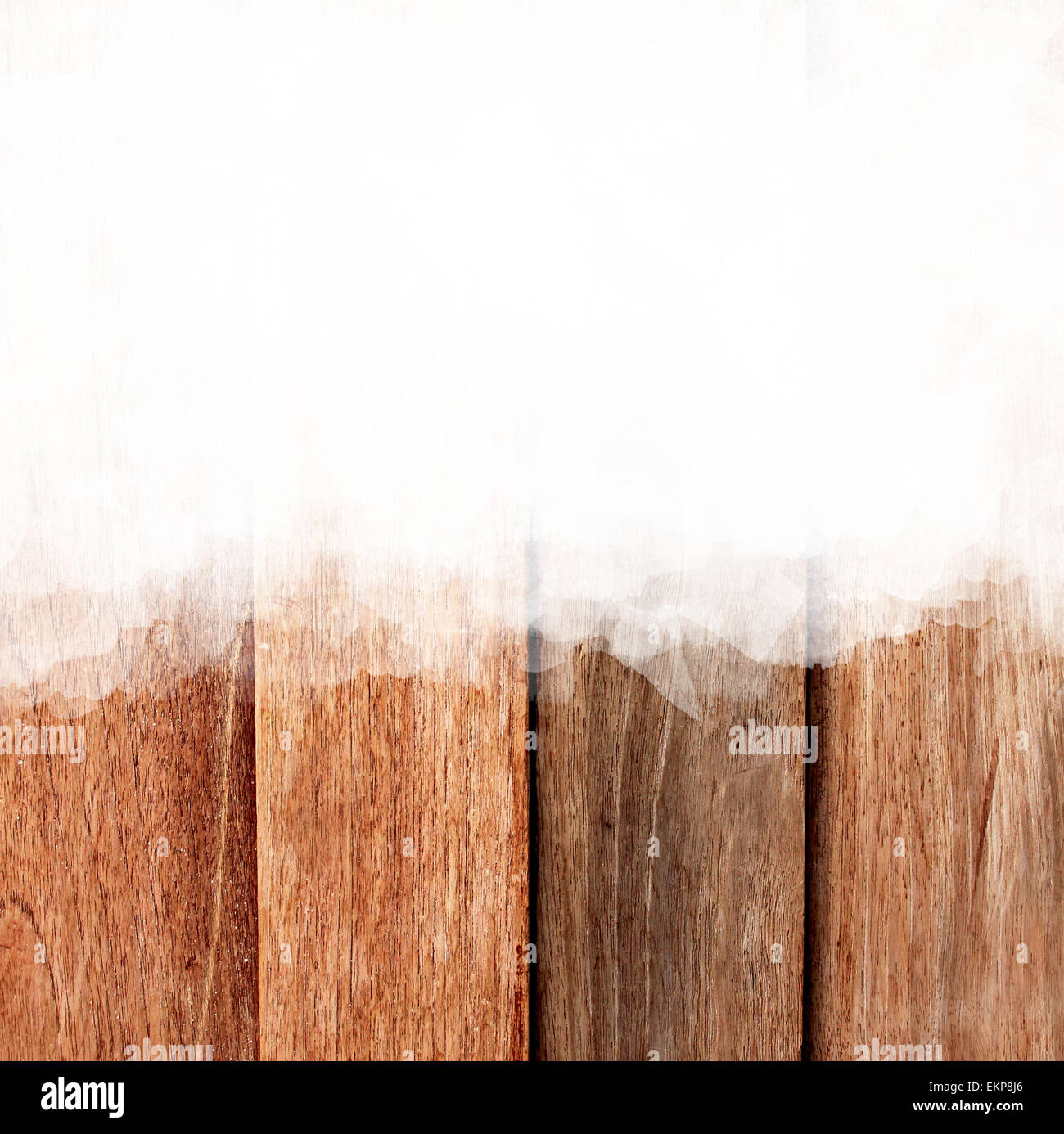 Corsa di bianco della spazzola di vernice su sfondo di legno Foto Stock