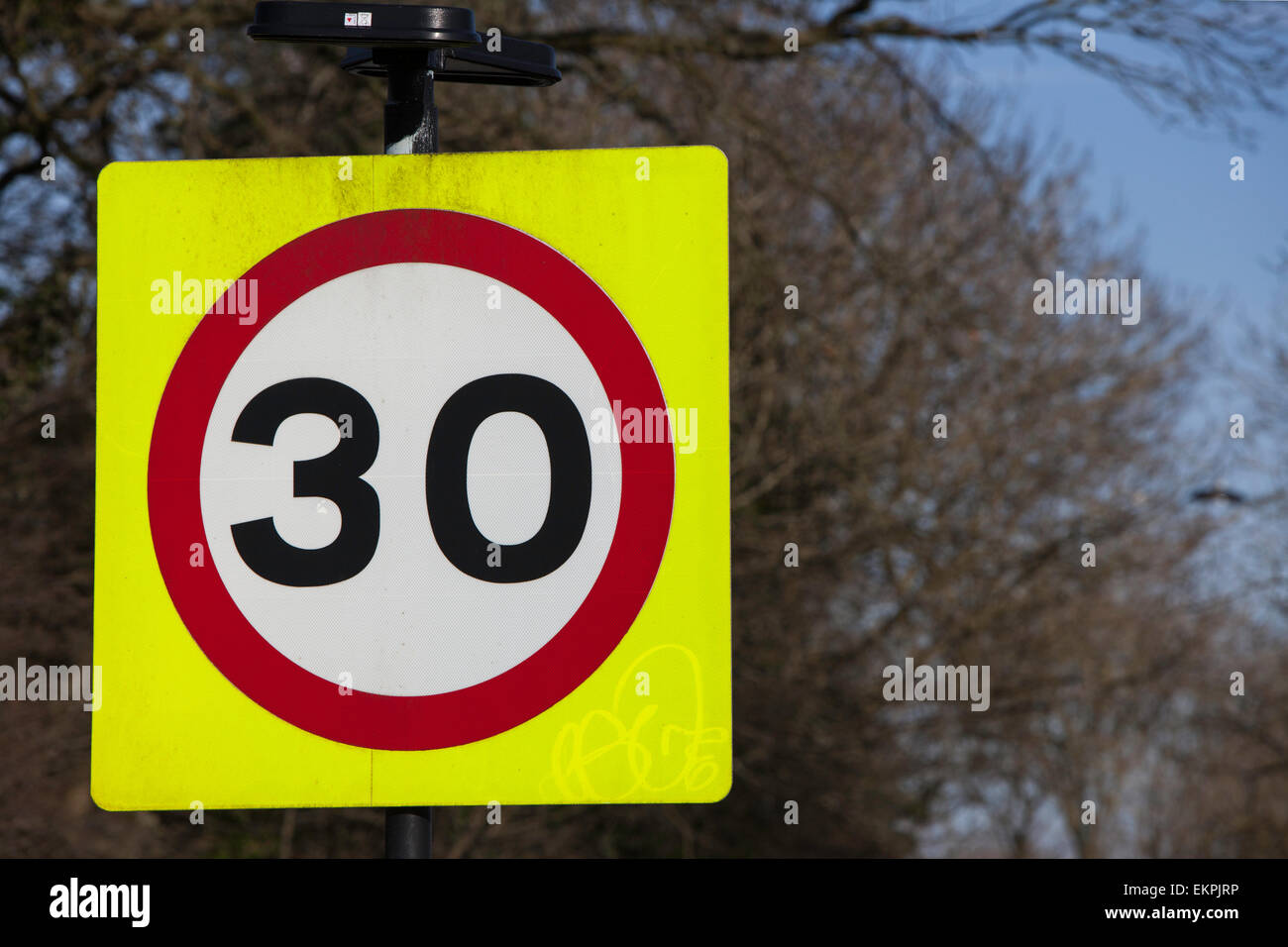 30 miglia orarie cartello stradale, England, Regno Unito Foto Stock