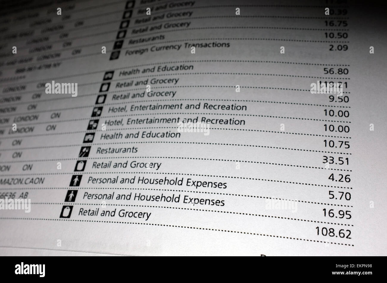 Un dettagliato resoconto della banca da una banca canadese. Foto Stock