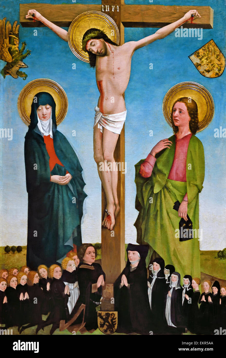 Cristo in Croce tra i Santi Maria e Giovanni colonia tedesca 1460-1470 Germania Foto Stock